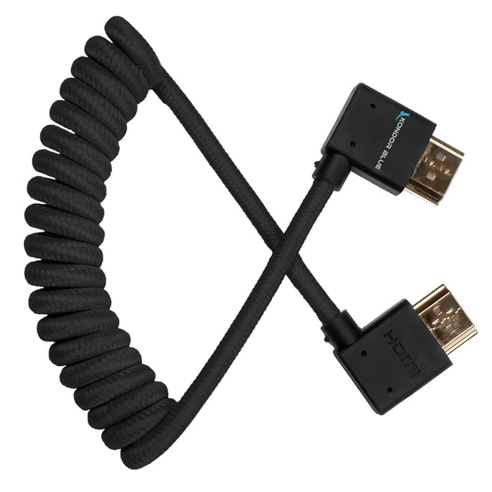 Kondor Blue Coiled Right-Angle High-Speed HDMI Cable (Raven Black, 12 to 24")