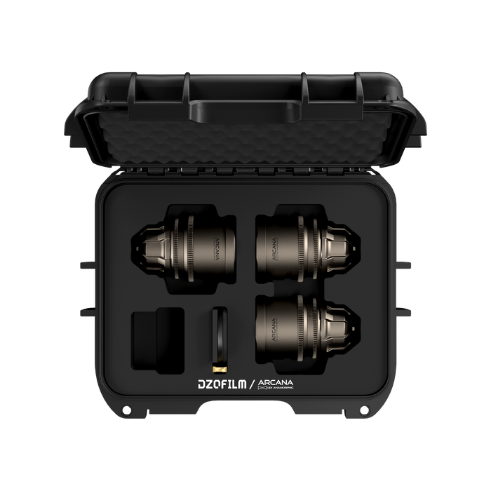 DZOFilm Arcana 32/45/75mm T2.1 Full-Frame 1.5X Hybrid Anamorphic Prime 3-Lens Set (PL mount, feet)