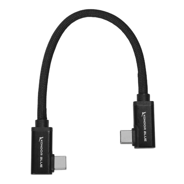Kondor Blue Dual Right Angle 8" USB-C Braided Cable for 8K Data and Power Delivery (Raven Black)