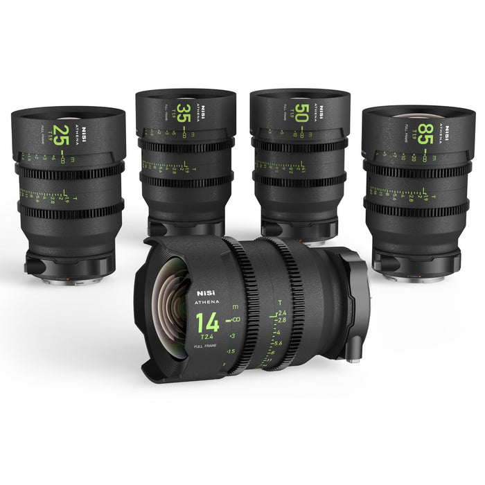 NiSi Athena Prime Set 14/T2.4, 25/T1.9, 35/T1.9, 50/T1.9, 85/T1.9 - (Canon RF, Drop-In Filter Mounts)