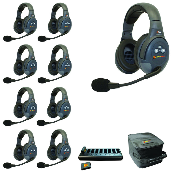 Eartec EVADE EVX9D Full Duplex Light Industrial Wireless Intercom System W/ 9 Dual Speaker Headset