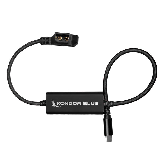 Kondor Blue 16" D-Tap to USB C Power Delivery Cable for Mirrorless Cameras & Laptops (Raven Black)