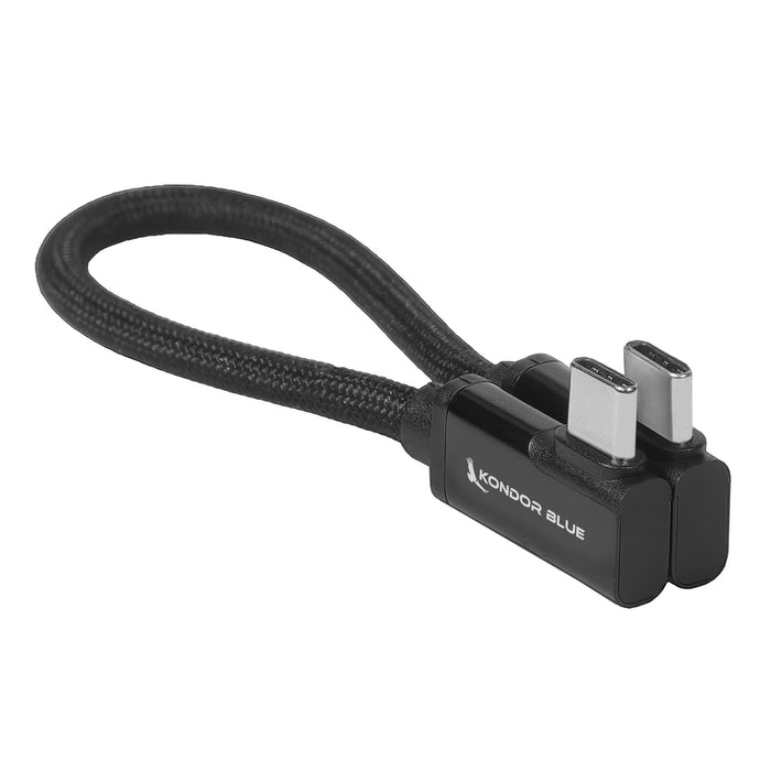 Kondor Blue Dual Right Angle 8" USB-C Braided Cable for 8K Data and Power Delivery (Raven Black)