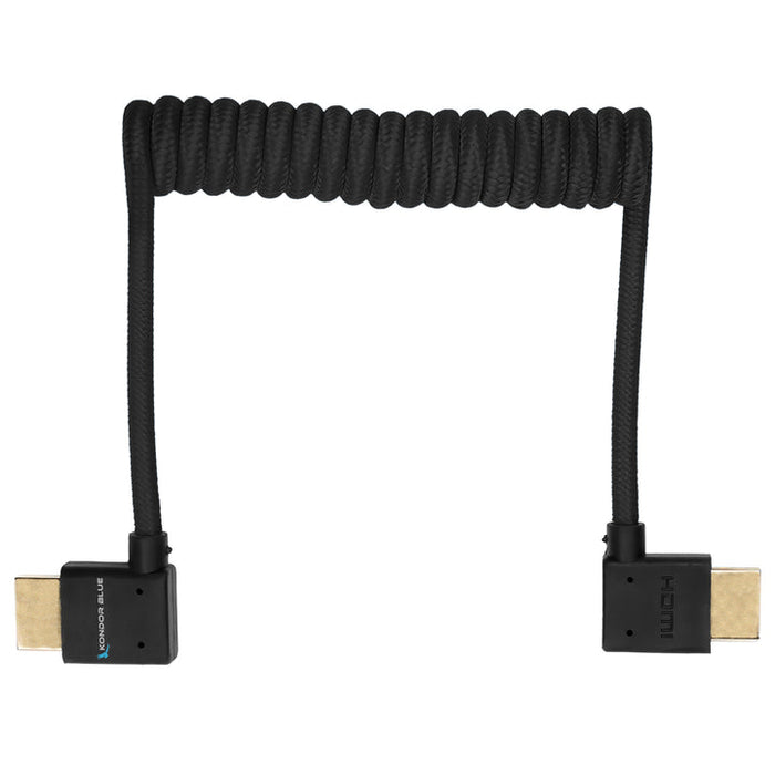 Kondor Blue Coiled Right-Angle High-Speed HDMI Cable (Raven Black, 12 to 24")