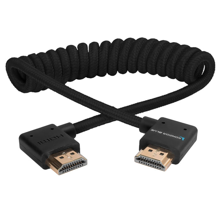 Kondor Blue Coiled Right-Angle High-Speed HDMI Cable (Raven Black, 12 to 24")