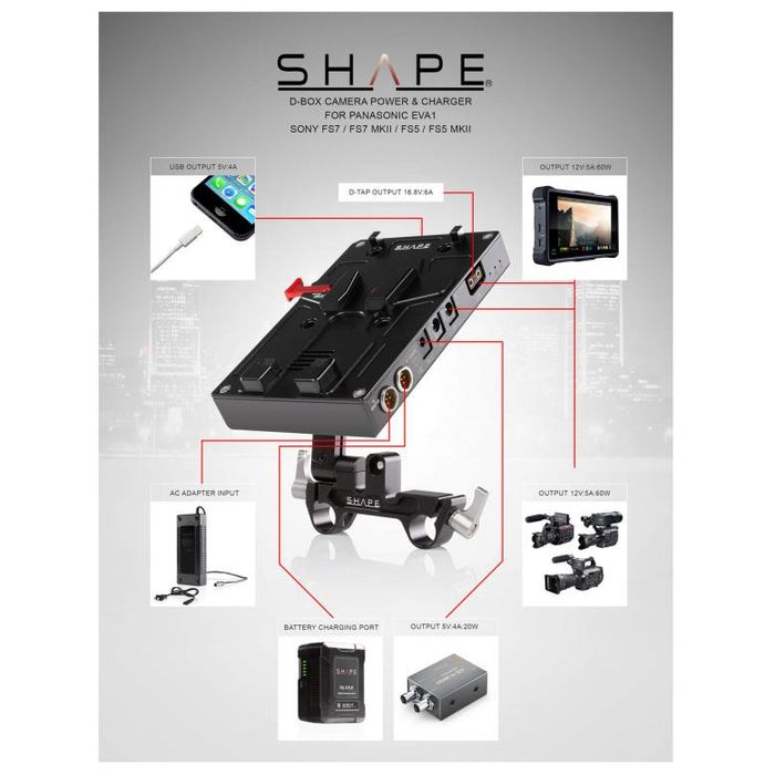 Shape D-Box Camera Power & Charger for EVA1, FS7, FS7M2, FS5, FS5M2